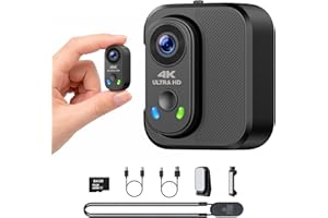 Action Camera 4K, Mini Body Camera with 64GB SD Card, Portable POV Camera for Vlogging, 150° Wide Angle WiFi Thumb Cameras wi