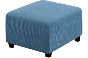 DKSLIPGO Square Jacquard Ottoman Covers Ottoman Slipcovers Folding Storage Stool Protector Elastic Bottom Stretch High Spandex Small Checks (X-Large,Dusty Blue)