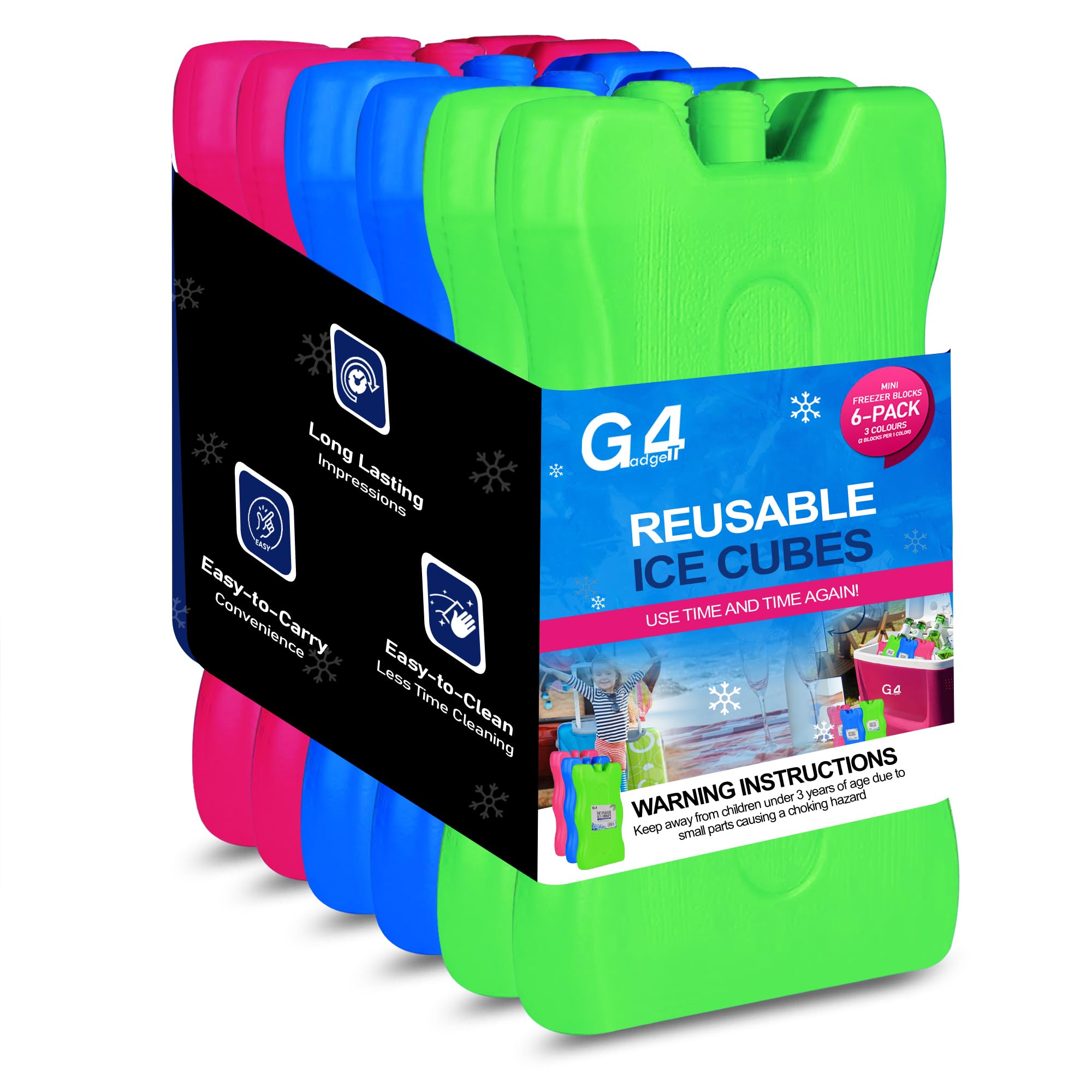 G4GADGET 16cm Freezer Blocks – Pack of 4 – Long-Lasting Reusable Ice Packs for Coolers, Picnic Bags, Travel & Outdoor Adventures – Ideal for Beach & Hiking Trips