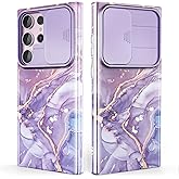 Chvelop for Samsung Galaxy S23 Ultra Case with Slide Camera Cover, Samsung S23 Ultra Case Shockproof Slim Thin Lightweight, Chic Glossy Fade-Resistant Pattern Phone Cases Cover for S23 Ultra, Purple