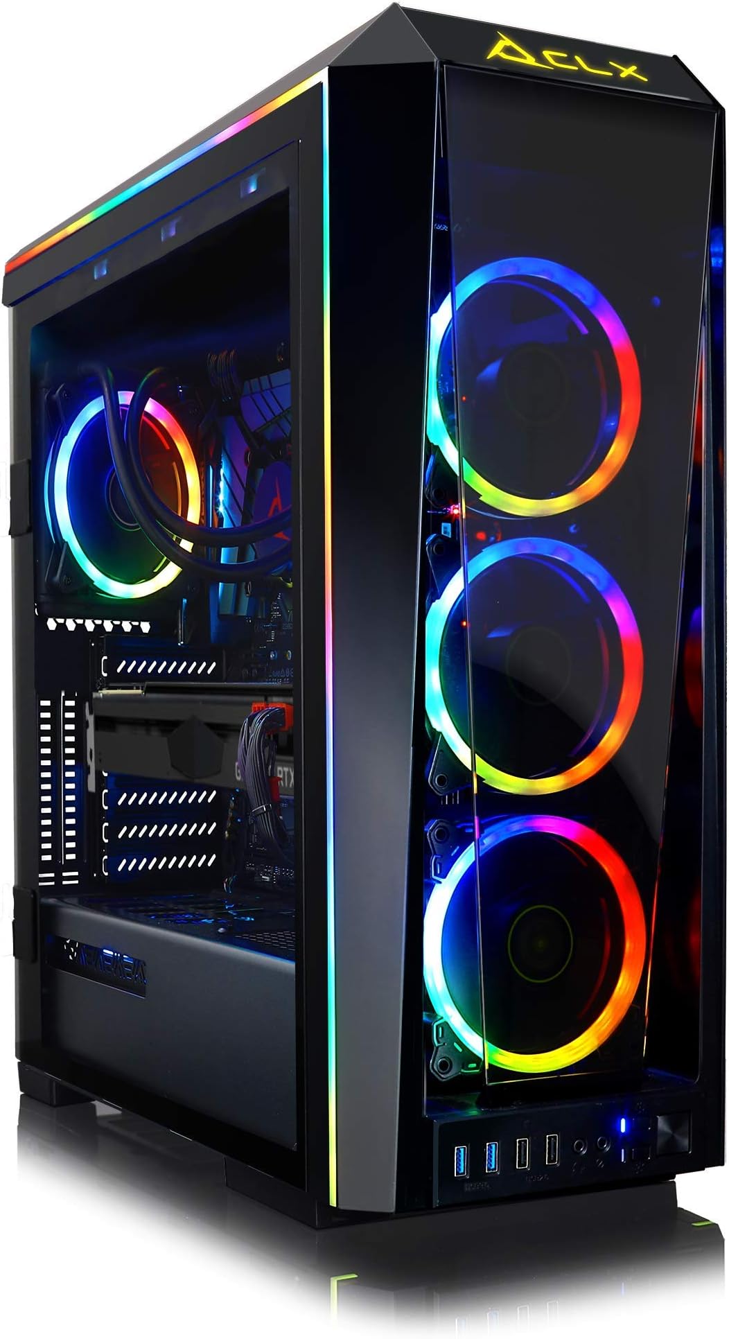 CLX Set Gaming Desktop - Liquid Cooled Intel Core i7-9700KF 3.60GHz 8-Core, Z390 ATX, 32GB DDR4 RGB, GeForce RTX 2080 Super 8GB, 1TB NVMe M.2 SSD + 3TB HDD, Mid-Tower RGB Edge Lighting & FansWin 10