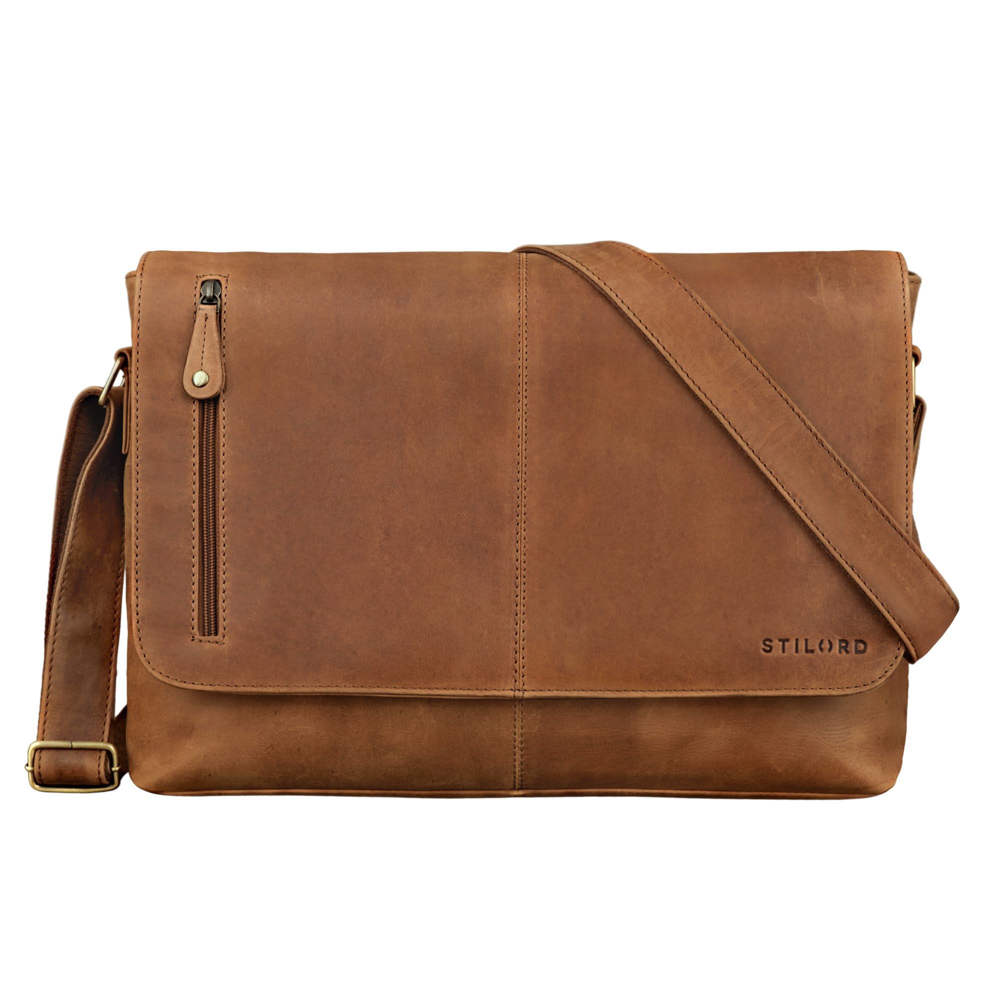 STILORD "Hamilton" 15 inch Messenger Bag Leather Laptop Bag Briefcase Vintage Shoulder Bag Shoulder Bag Book Bag Real Leather Colour:taranto - Brown
