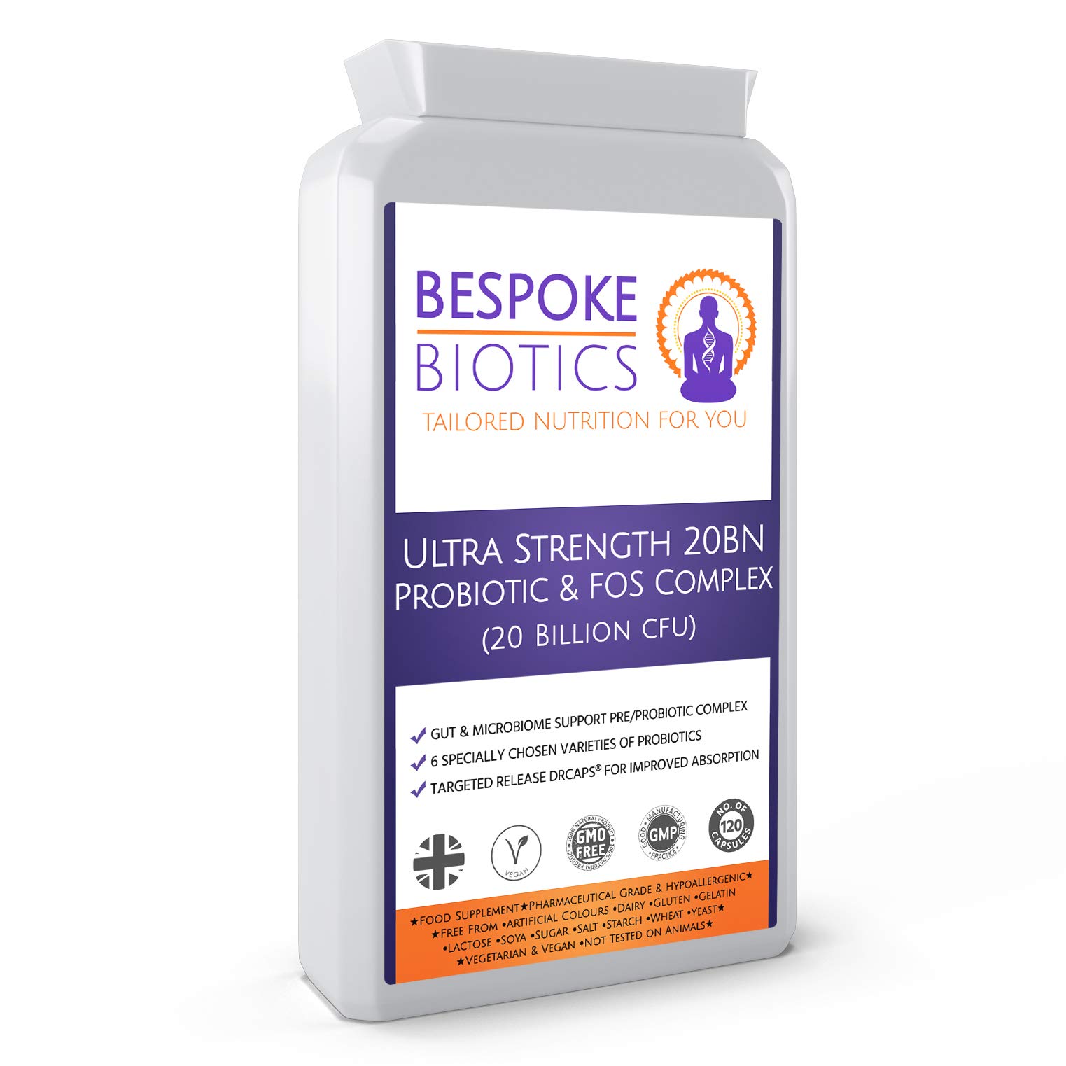 Probiotic & Prebiotic Complex | Clean 20 Billion cfu & FOS |Stress| Digestion |Inflammation| Epithelial Crosstalk & Immunity Booster| Manages Histamines | Reaches microbiome Acid Resistant|UK