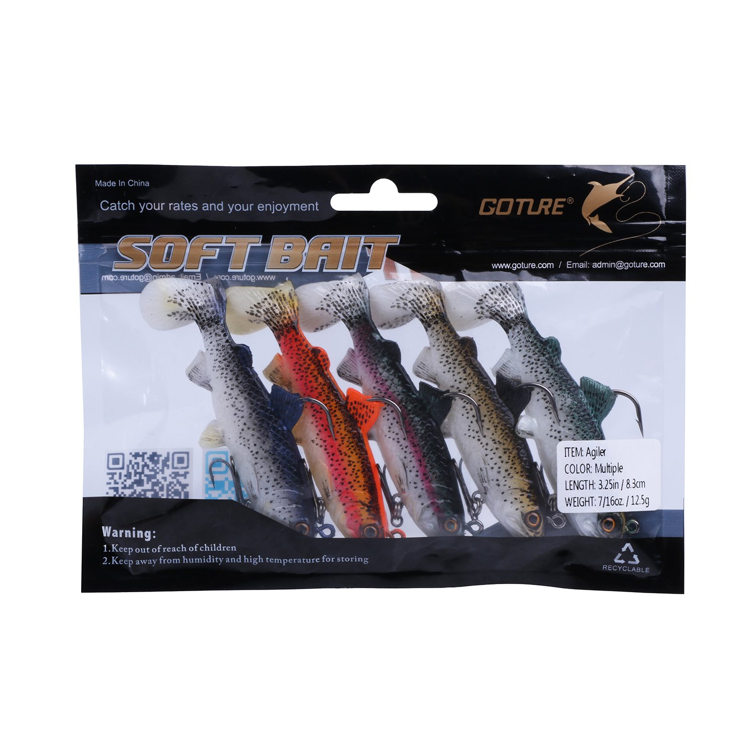 Goture Agiler Lead Jigs Soft Fishing Lures with Hook Sinking Swimbaits for Saltwater and Freshwater 5 Colors Available (Pack of 5)