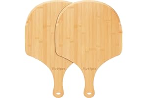 RICOJYCX 2 Pack Natural Bamboo Pizza Peel 16 inch, Wood Pizza Paddle, Cutting Board with Handle for Pizza, Bread, Cheese, Veg