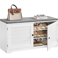 VASAGLE Shoe Bench with Storage, 3-Tier Entryway Shoe Bench Cabinet, White Shoe Rack Bench with Adjustable Shelves, 35.5 x 10