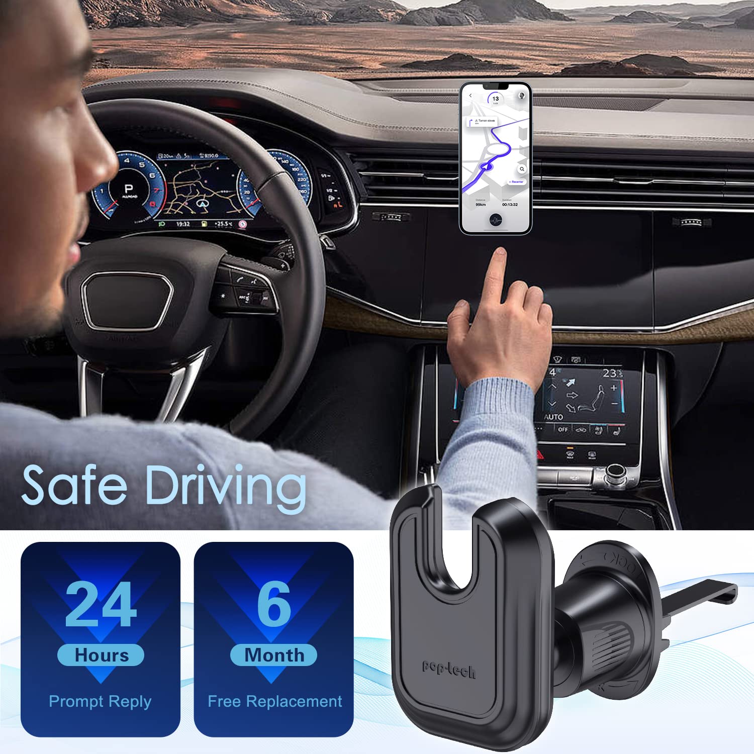 pop-tech Car Vent Phone Mount for Thick Socket Grip, Air Vent Clip Phone Holder Compatible with Magsafe Wallet Black & iPhone Samsung Card Holder, Cellphone Stand with Sticky Adhesive