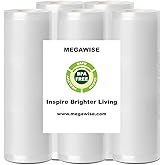 MegaWise 5 Rolls of Vacuum Sealer Machine Bags, 8 inch wide and 21.6 Feet Long for Megawise & other brand vacuum Perfect for Meal Prep and Sous Vide Cooking