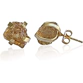 Handmade Raw Gemstone Stud Earrings 18K Gold Plated Birthstone Hypoallergenic Crystal Jewelry by TheGlamHarbor (citrine)