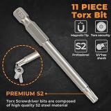 Hakkin Torx Bit Set 11Pcs S2 Steel 75mm Magnetic T6-T40 1/4 Hex view 5