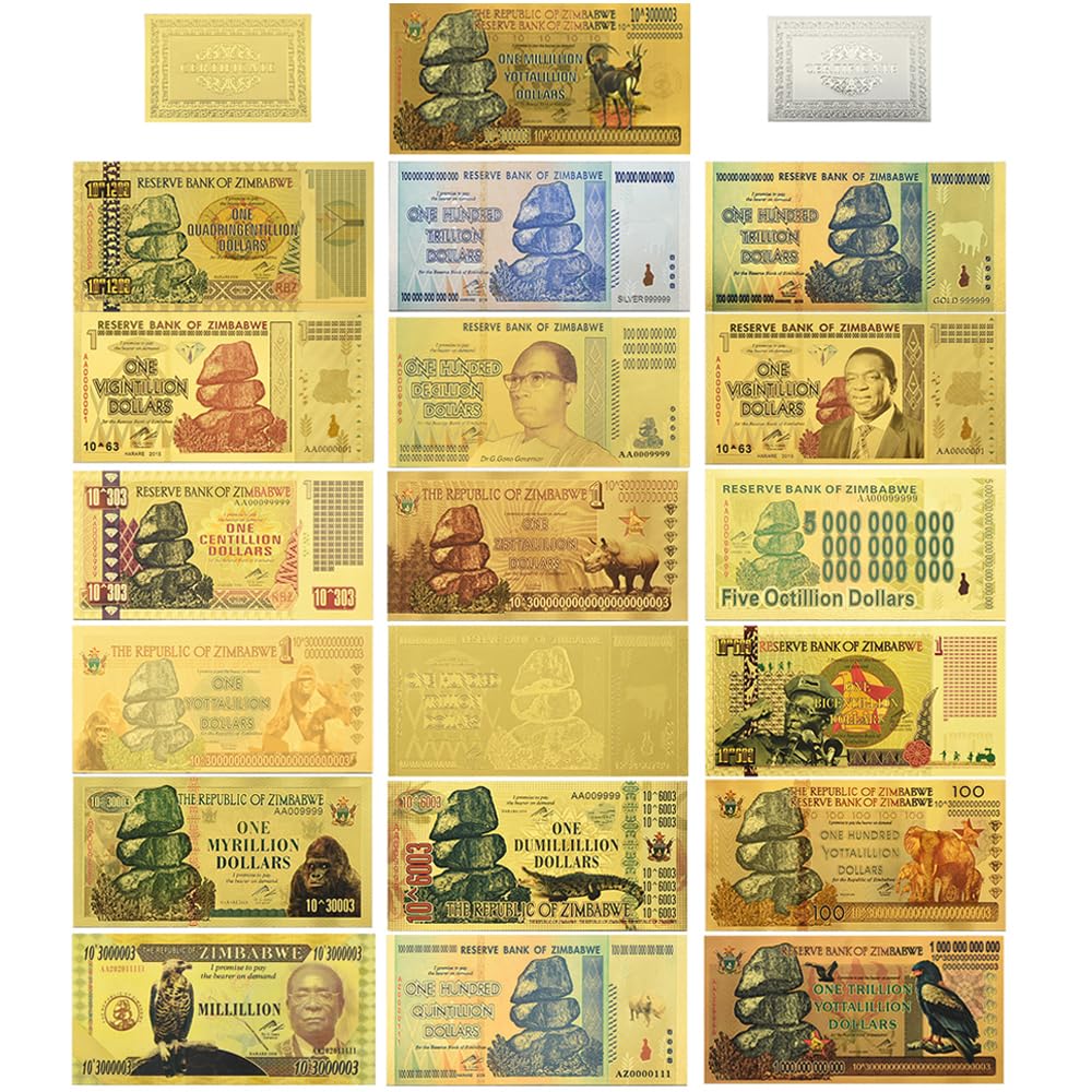 Photo 1 of 19 Pcs/Set Zimbabwe Banknotes One Hundred Trillion Dollar Gold Foil Banknote with UV Plastic Money Collection Business Gift