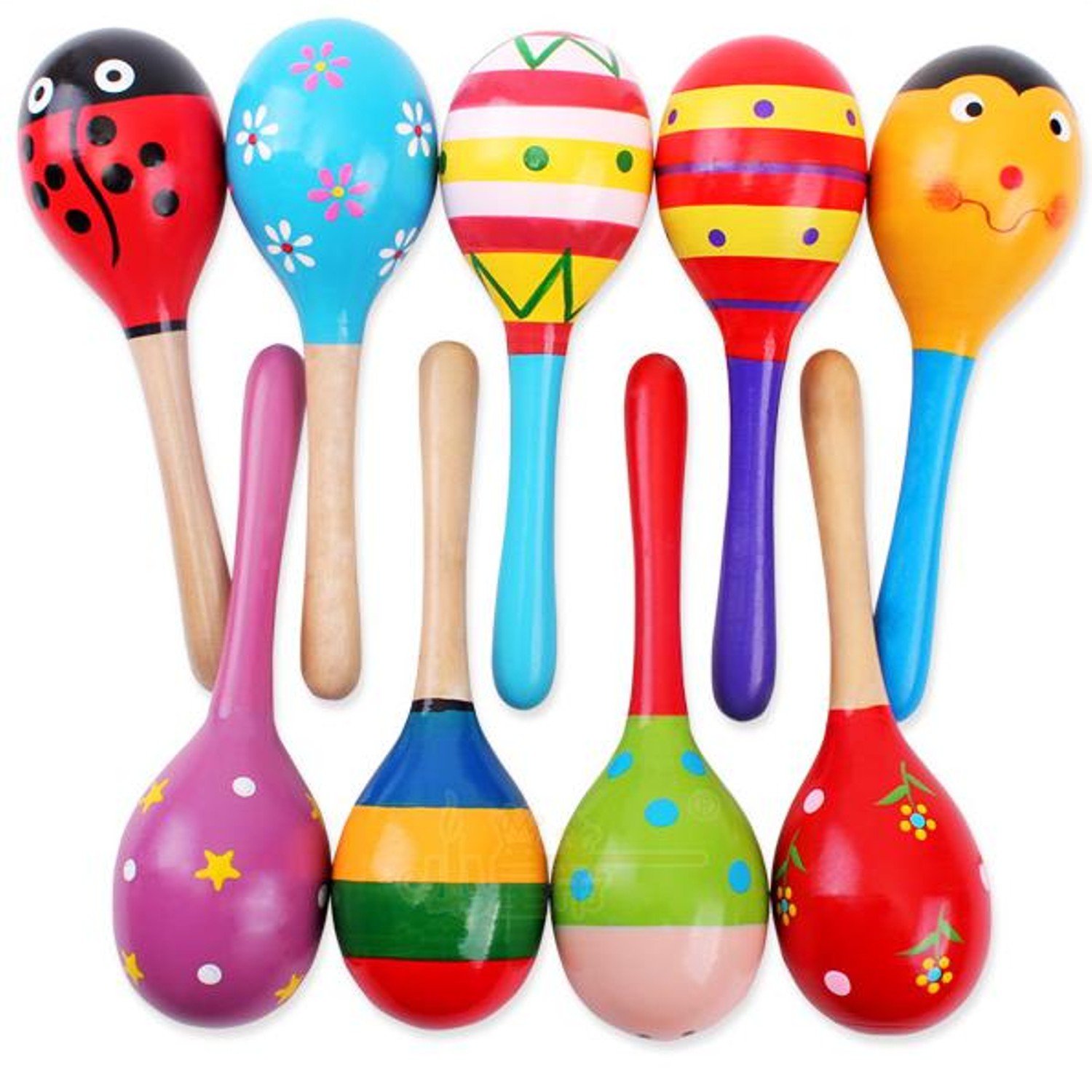 2 pcs Kids Wooden Ball Rattle Toy Sand Hammer Rattle Educational Learning Musical Instrument