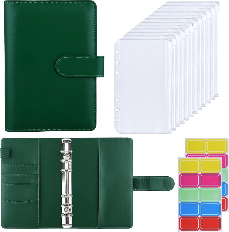 HAUTOCO A6 Budget Binder with Zipper Envelopes Dark Green