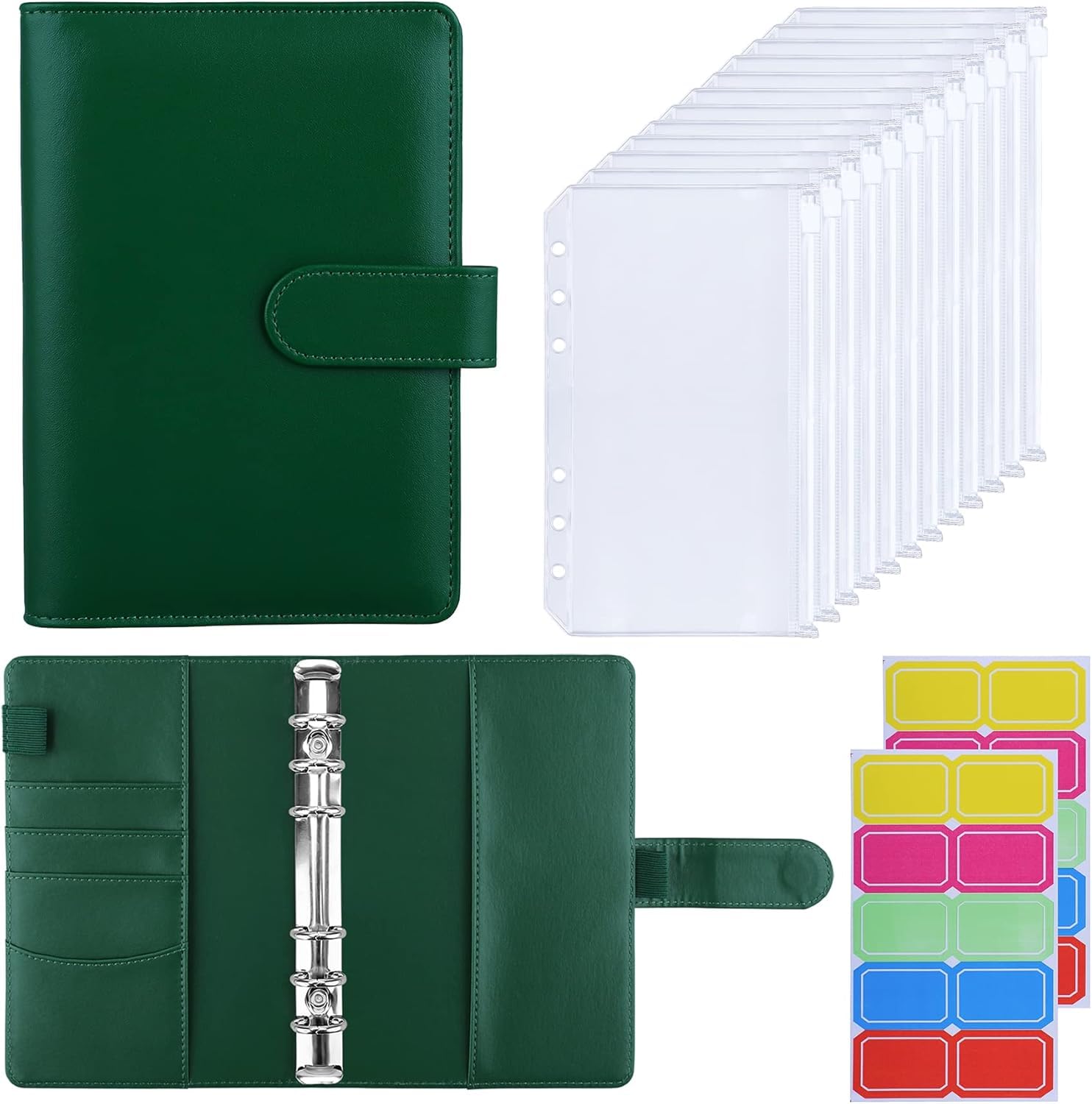 HAUTOCO A6 Budget Binder with Zipper Envelopes for Money Organiser, Budget Planner with Cash Envelopes, Money Saving Wallet for Budgeting, Cash Stuffing Wallet Binder with Binder Pockets. Dark Green