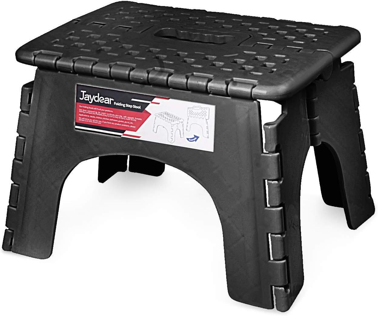 Jaydear Folding Step Stool,Foldable Step Stool for Kids or Adult Safe Kitchen Portable Stepping Stools Lightweight Footstool Non Slip Super Sturdy Folding Stool (Black, 8 inch)