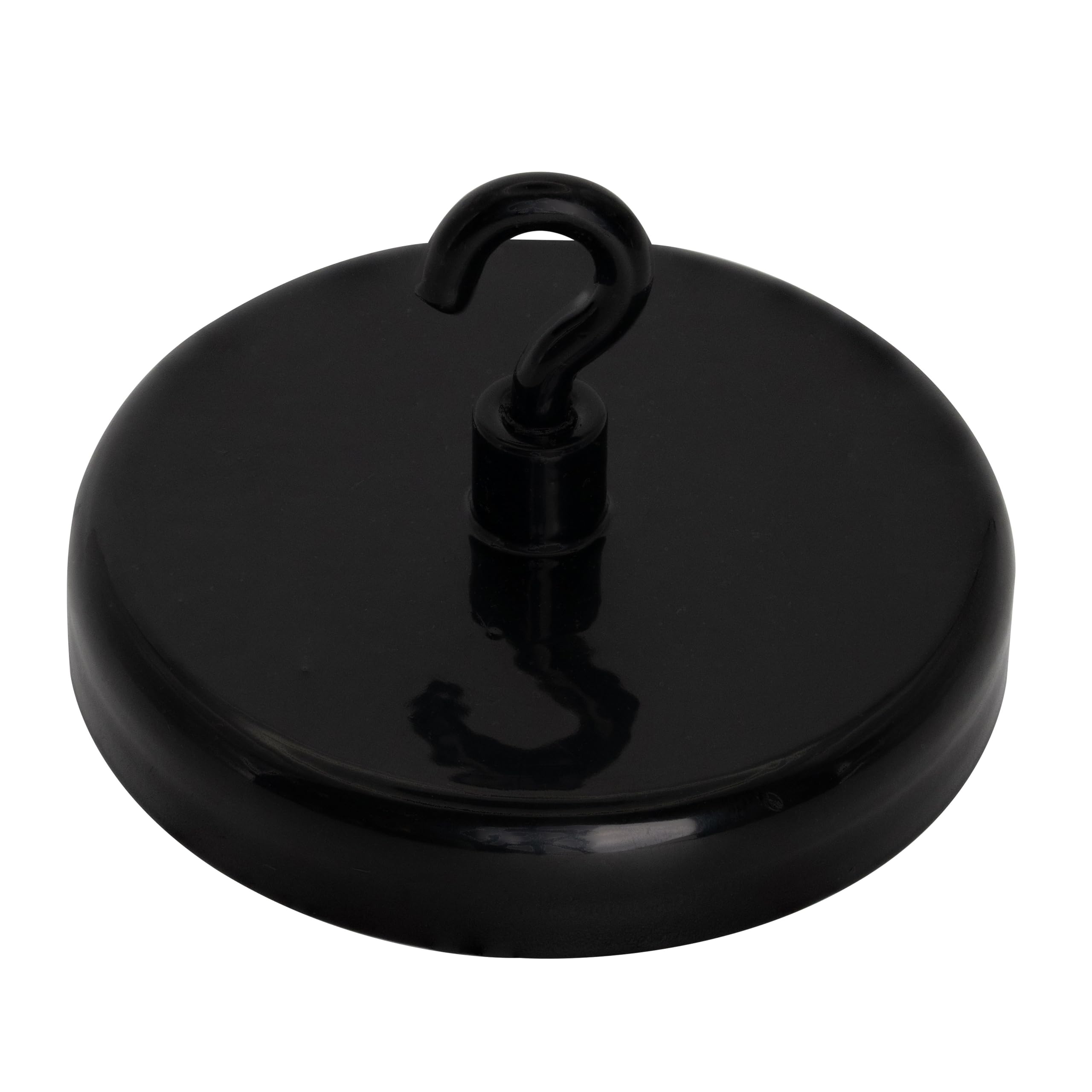FIRST4MAGNETS Ferrite Black Painted Clamping Magnet with M4 Hook for Hanging, Holding or Displaying Items - 57mm Dia - 25kg Pull
