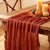 Fall Table Runner, 10FT Thanksgiving Terracotta Cheesecloth Table Runner 35*120inch Burnt Orange Decor for Autumn Fall Weddin