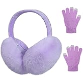 BEARAE Women's Winter Foldable Warm Plush Ear Muffs and Gloves Set - Outdoor Ear Covers