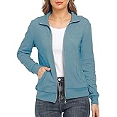 WUDODO Women's Zip up Sweatshirt Jacket Stand Collar Hoodless Running Sweatshirt with Pockets