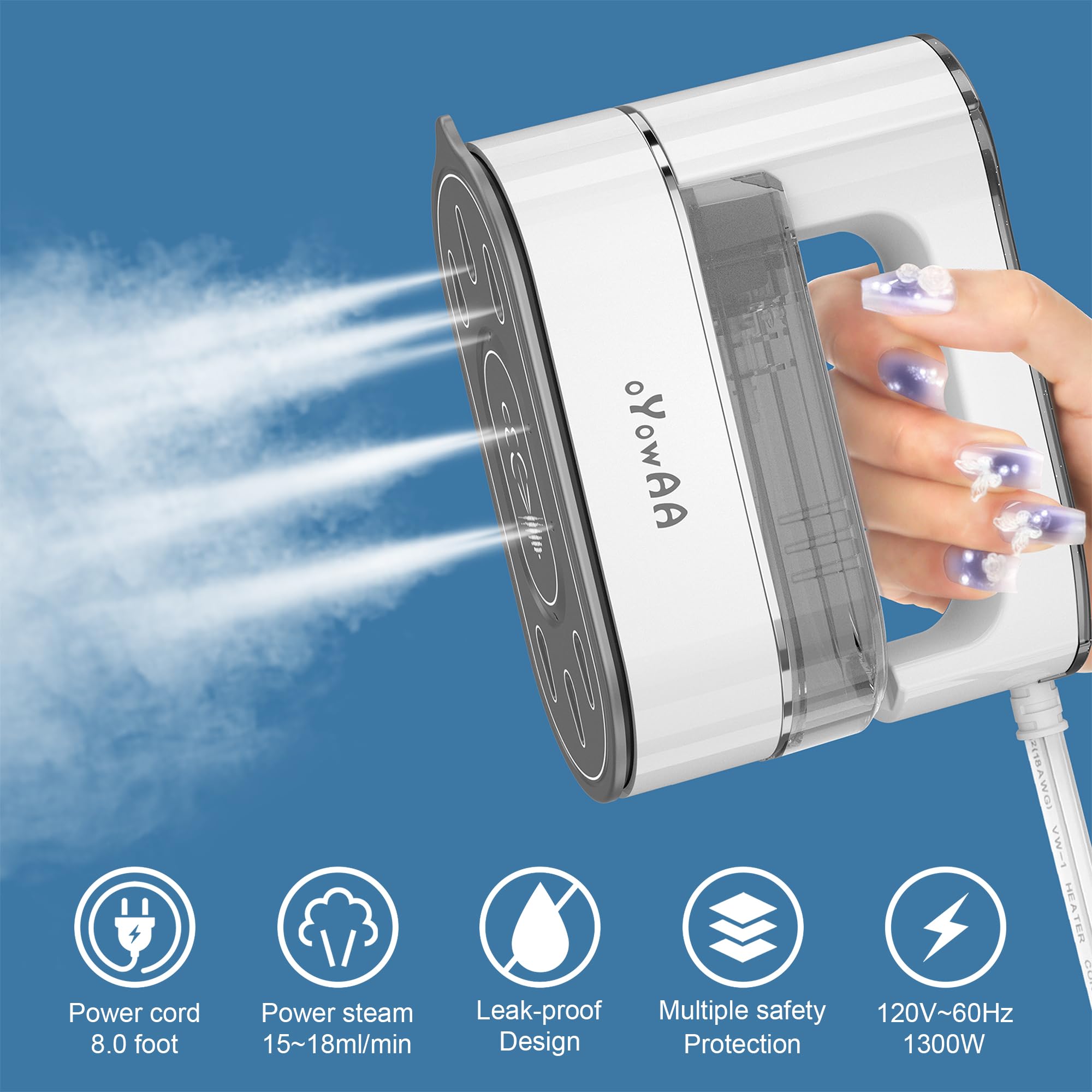 Travel Steamer for Clothes, Mini Steam Iron, Handheld Portable Clothes Steamer Iron, 1300W 360° Steam, for Travel, Home and Office