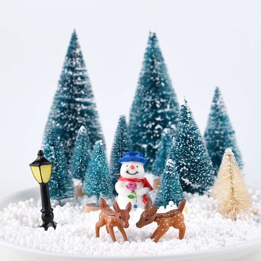 KUUQA 31 Pcs Mini Christmas Trees Model Snow Frost Trees Bottle Brush Trees Plastic Winter Snow Ornaments Tray Trees Template for Christmas Party DIY Home Decor - Image 5