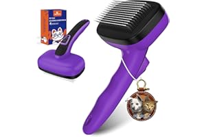 YOYUPETA Dog Self Cleaning Slicker Brush for Shedding, Ideal for Short Long Haired Dogs, Including Cat. Removes Loose Fur, Undercoat, Mats, Tangled Hair. Suit for Large Medium Small Animal, Purple