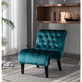 Comfy Velvet Accent Chair, Tufted Armless Side Chair with Rolled Edge | Modern Small Lounger for Living Room, Upholstered Rea