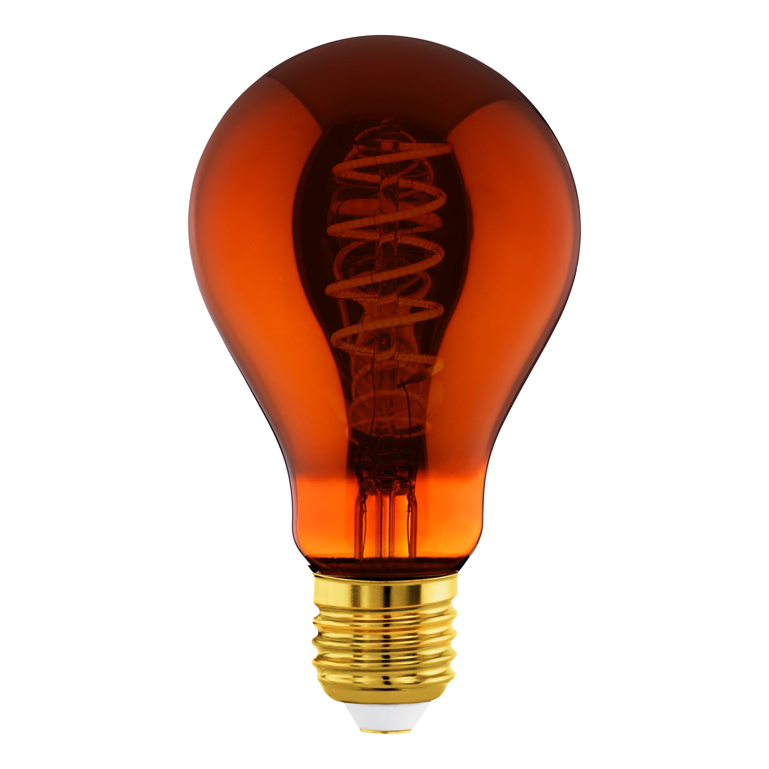 Eglo Dimmable E27 LED, vintage spiral filament light bulb, Edison lamp for retro lighting, 4 watt, 30 lumen, warm white glow, copper, 2000k, A75, Ø 3"