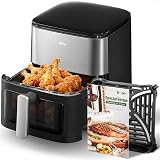 Bear 6.3QT Air Fryer with Smart Color Touchscreen, 4D Turbo Crisp Technology, See-Through Window & Steam Function for Juicy Results, 1600W, Dishwasher Safe Basket