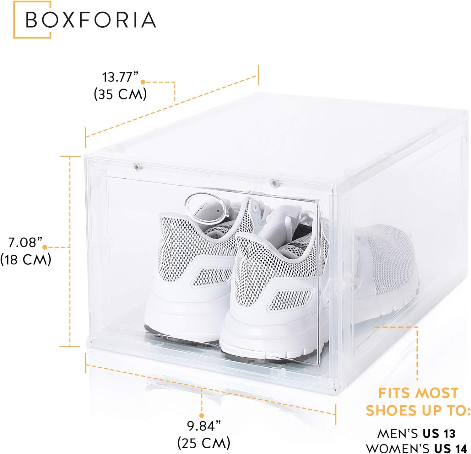 Drop Front Shoe Box, Set of 4, Stackable, for Men and Women - Clear, Plastic Shoes Storage Boxes for Sneaker, Heel, Sandal - space-saving closet organizer Shoe Container for shoe box organization: Home Improvement