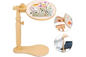 GUOFA Adjustable Embroidery Hoop Stand Cross Stitch Stand Lap, Beech Wood Embroidery Hoop Holder Frame, Rotated Needlepoint Frame Stand for Art Craft Sewing Needlework Projects