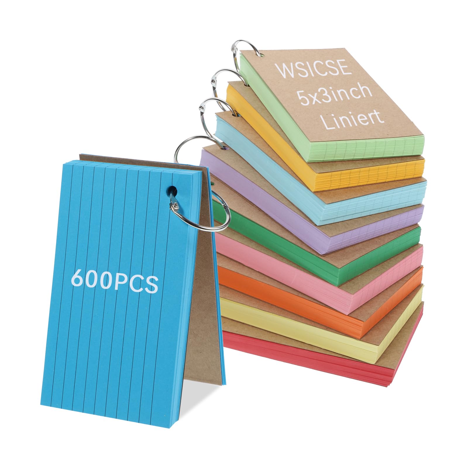 Flash Cards 5x3 Inch, 600 Pcs Coloured Revision With Ring, Record Study for Exams School Office Home Supplies