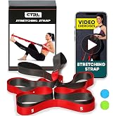 Stretching Strap with Loops - Non Elastic Yoga Strap for Physical Therapy | Video Exercises Included - Stretch bands for Stretching Equipment and Flexibility - Fascia, Hamstring &amp; Leg Stretcher Belt
