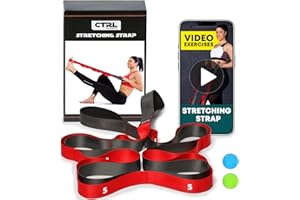 CTRL SPORTS Stretching Strap with Loops - Non Elastic Stretch Band for Physical Therapy, Yoga Strap for Stretching Equipment, Stretch Bands for Exercise and Flexibility - Fascia, Hamstring & Leg Stretcher Belt