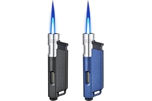 HONHAHEI Jet Flame Butane Troch Lighter, Windproof Lighters, Portable, Easy Flame Adjustment Design, Visual Fuel Tank, Recyclable, Cool Lighter for Men.(Butane No Inclued) (Black & Blue)
