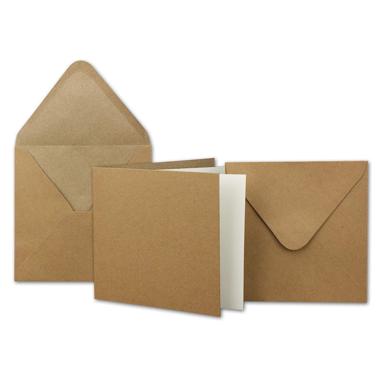 NEUSER PAPIER 50x Kraft paper card set square 13.5 x 13.5 cm with envelopes & insert sheets - recycled vintage card set - for invitations