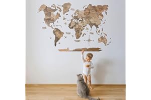 ENJOY THE WOOD 3D Wood World Map Wall Art Large Wood Wall Décor Housewarming Gift Idea Wood Wall Art World Travel Map For Home & Kitchen or Office (XL, Terra)