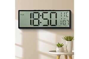 LEIKE 15" Large Digital Wall Clock Battery Operated, Big LCD Screen Display with Date and Time,Auto DST,Temperature,Clock Dec