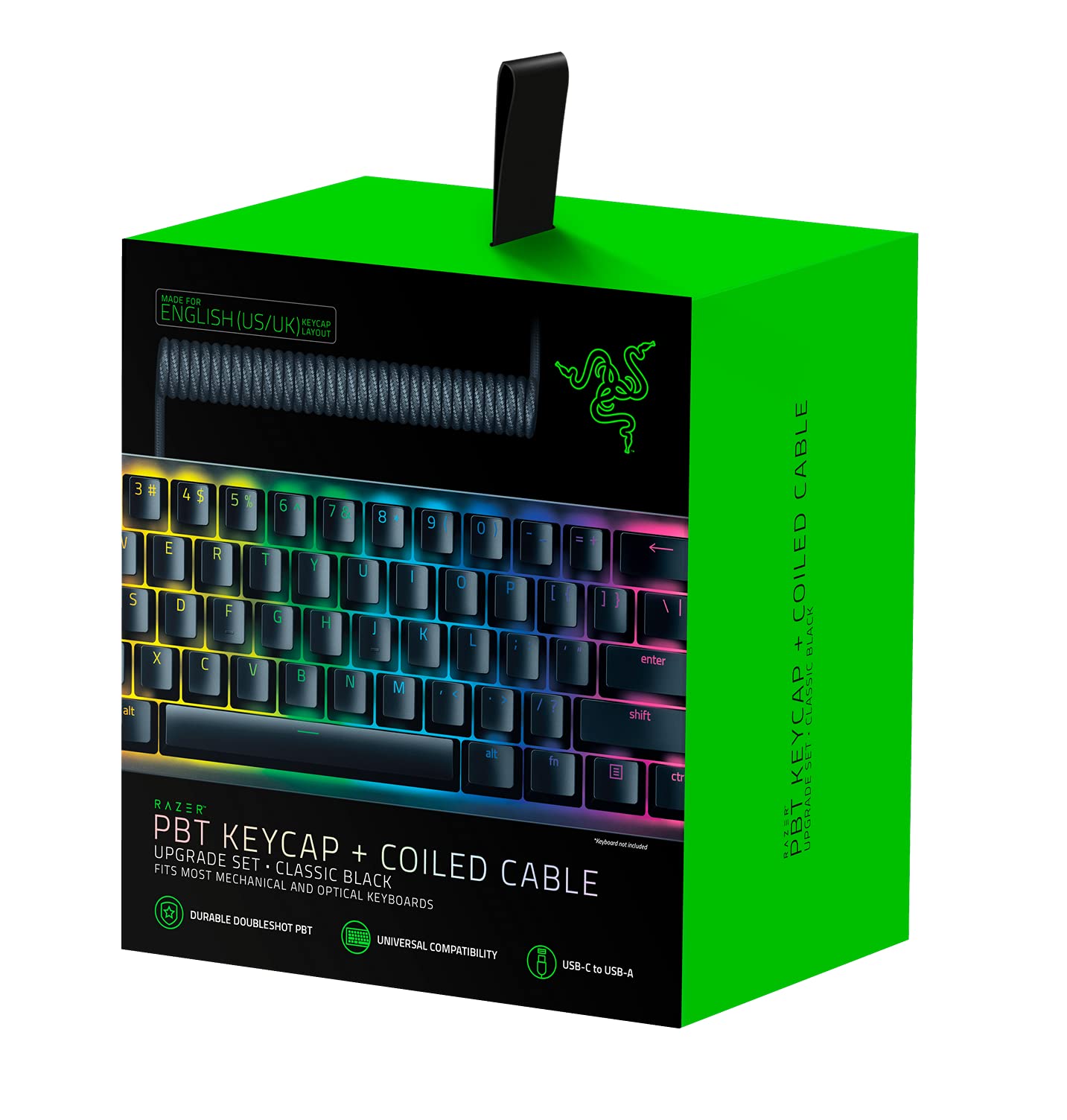 Razer PBT Keycap Upgrade Set with Coiled Cable - Backlight Compatible (Superior PBT Shine Resistant Material, Doubleshot Molding with Ultra Thin Font, Coiled Cable) Black | US Layout