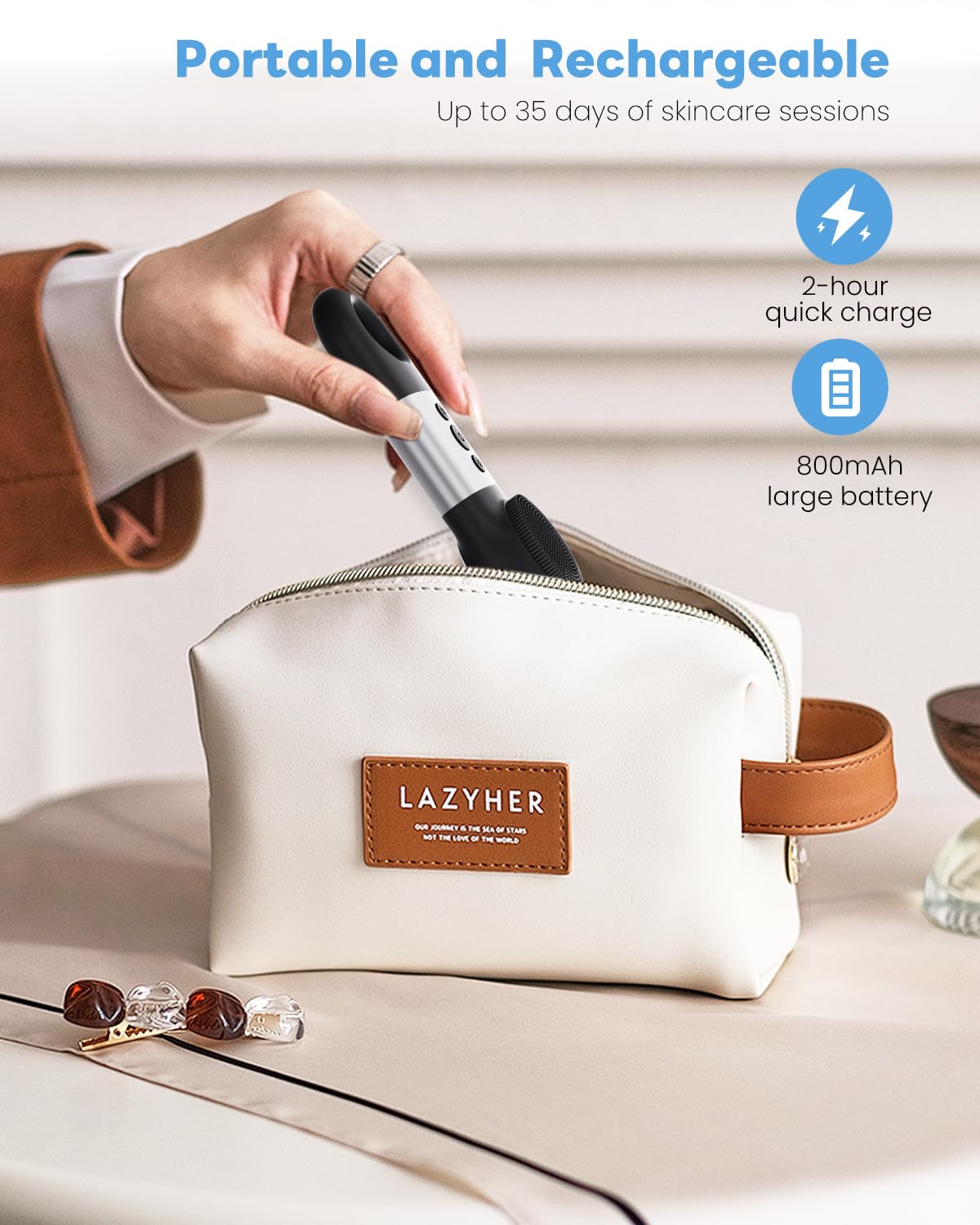 CozyZen Facial Cleansing Brush, IPX7 Waterproof and Rechargeable Silicone Face Scrubber, Heat & Cold Massage for Men & Women (Black)