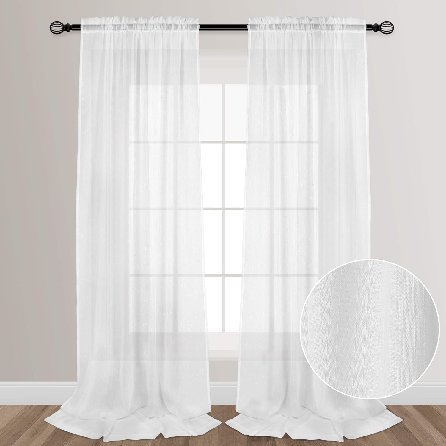 VOILYBIRD White Sheers Extra Long Linen Blended Textured Sheer Curtains