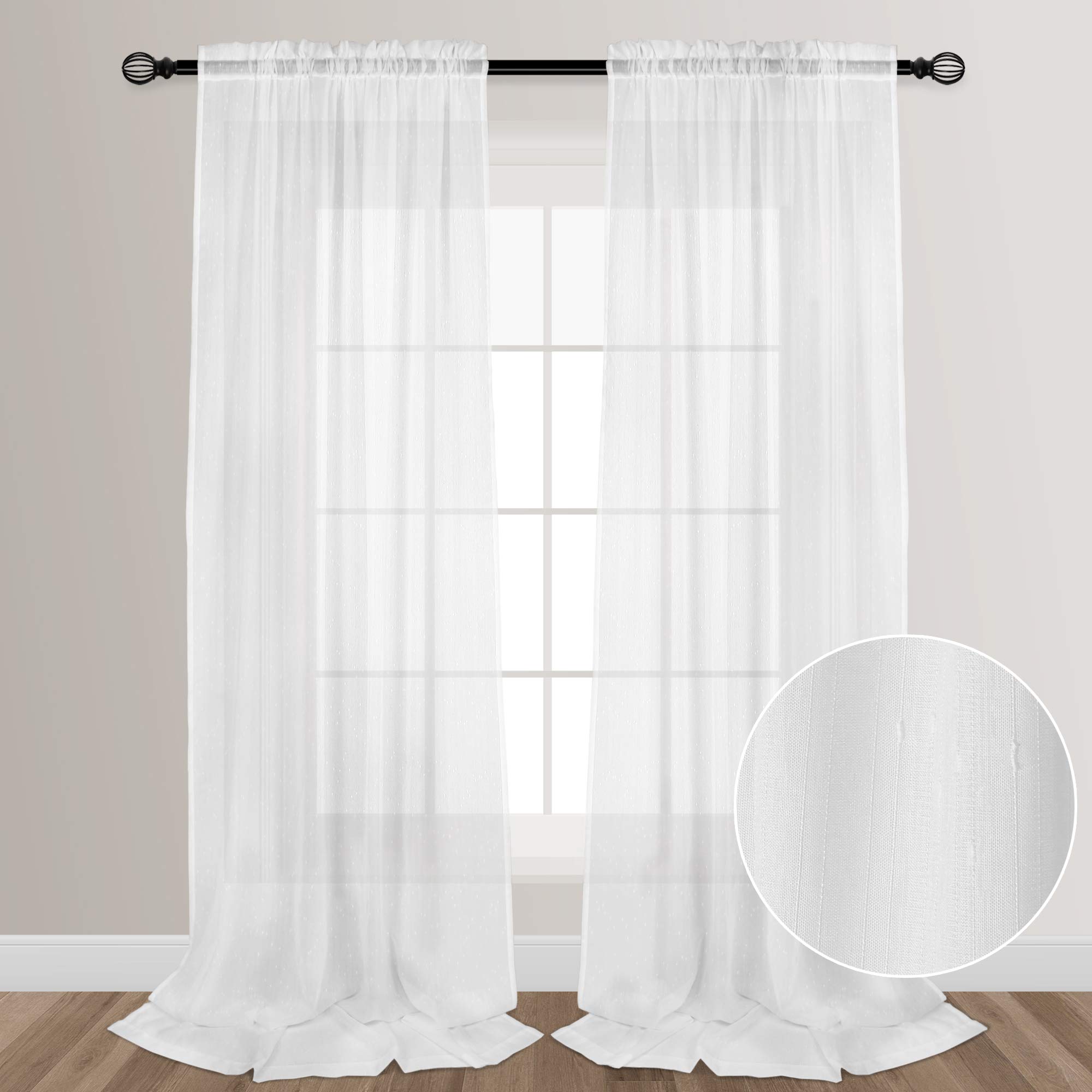 VOILYBIRD White 108 Inches Sheer Curtains Extra Long See Through Sheers for Living Room Bedroom Rainy Style Rod Pocket at Top, 52-inch by 108-inch, 2 Panels