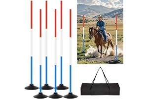 6 Pcs 6FT Pole Bending Poles for Horses | Horse Training Equipment with Round Base | Adjustable Gear for Horse Agility, Eques