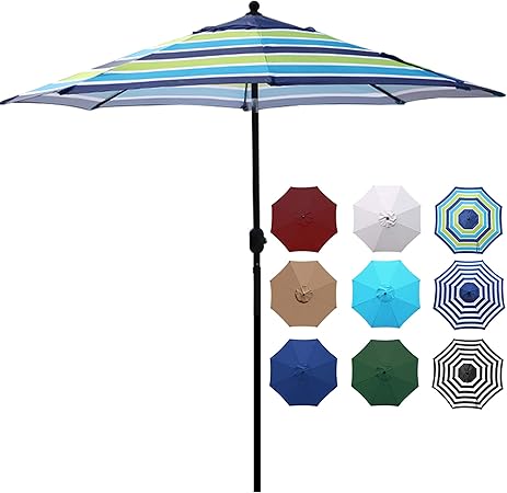 Amazon Com Blissun 9 Outdoor Aluminum Patio Umbrella Striped Patio Umbrella Market Striped Umbrella With Push Button Tilt And Crank Blue And Green Garden Outdoor