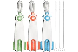 ARISENO 3 in 1 Cup Lid Gap Cleaning Brush Set with 3 Straw Cleaner Brush, Multifunctional Cup Cover Cleaning Brush, Small Cleaning Brushes for Nipple, Water Bottle Lid, Home Kitchen Cleaning Tools, Pack of 3