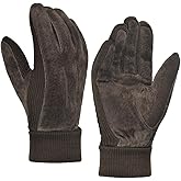Harssidanzar Mens Winter Gloves Thermal Wool Fleece Lined Suede Gloves SM045US