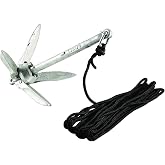 Attwood 11959-1 Universal 3 lb Marine Grapnel Folding Anchor with 20-Foot MFP Rope and Mesh Storage Bag