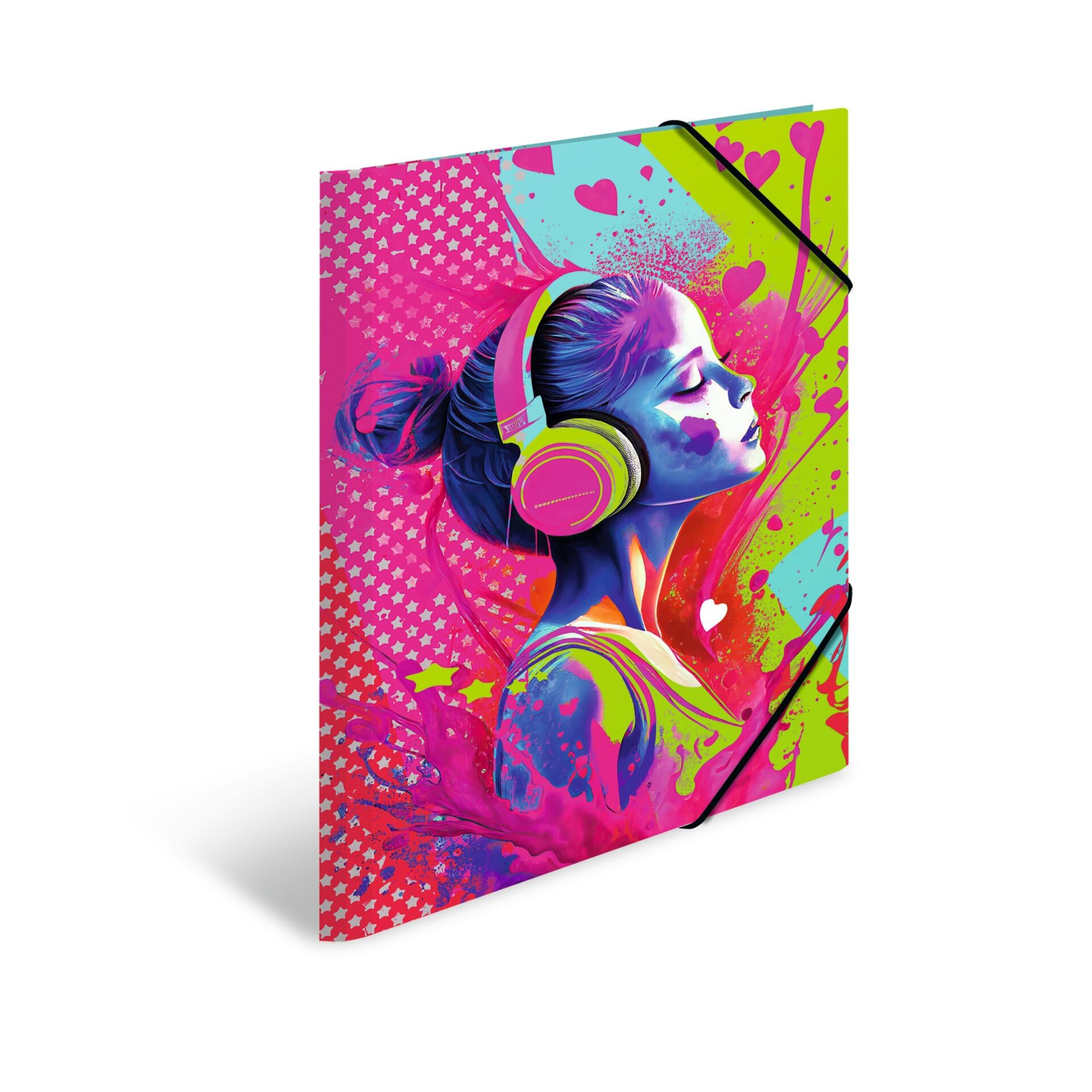 Herma 19577 Music Girl A3 Portfolio Folder, Children's Cardboard Corner Folder with Inner Print and Elastic Band, Sturdy Cardboard Folder, for Boys and Girls