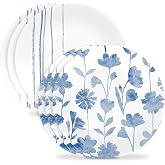 Corelle 6-Piece 8.5" Vitrelle Glass Lunch Plates Lightweight, Scratch Resistant - Botanical Stripes