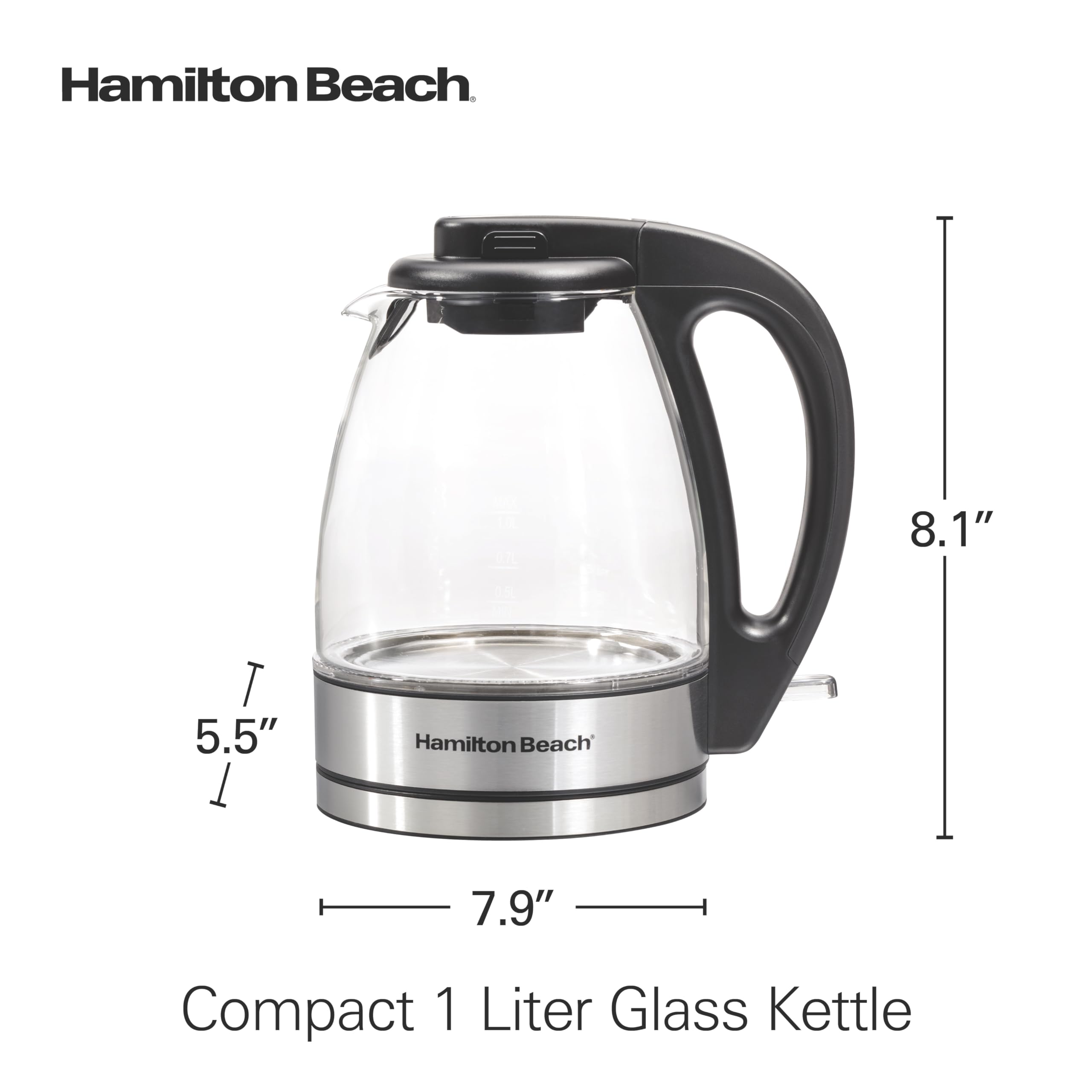 Hamilton Beach Glass Electric Tea Kettle, Water Boiler & Heater, 1 Liter, 1500 Watts for Fast, BPA Free, Cordless Serving, Auto-Shutoff & Boil-Dry Protection, Soft Blue LED (40930) - Image 8